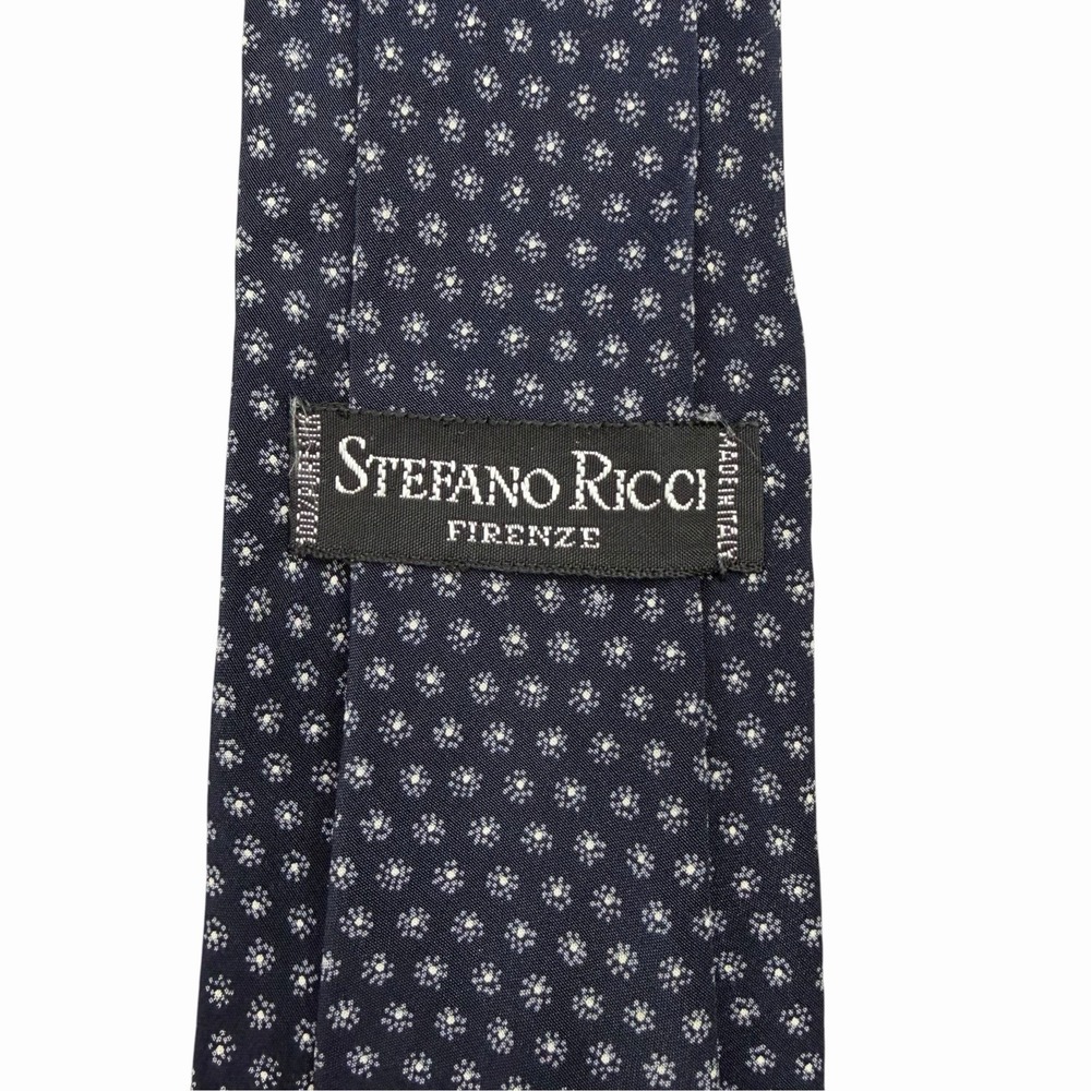 Stefano Ricci Men's Tie Dark Blue Floral Satin Silk 3 1/8" (W) x 56.25" (L) guc